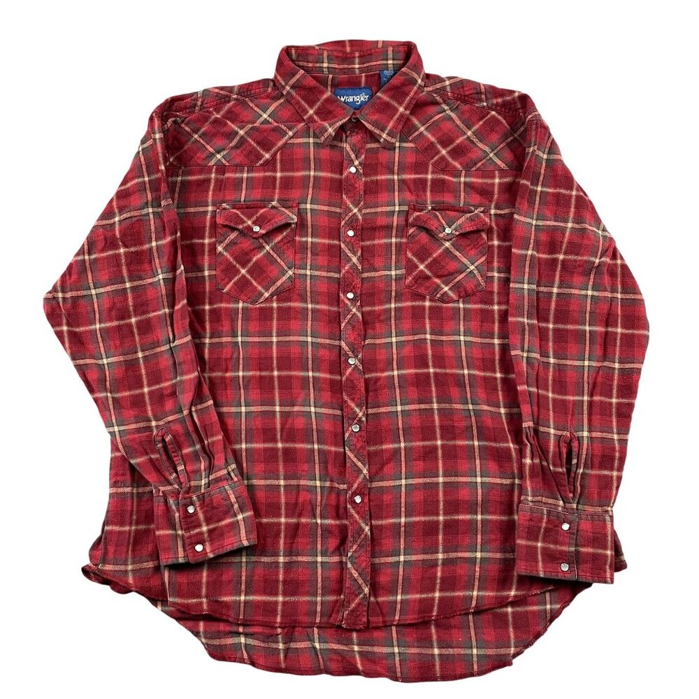 Wrangler Pearl Snap Button Down Shirt Mens XXL Red Plaid Western Shirt